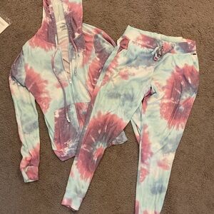 Pink Victoria’s Secret Vintage Tie Dye Pink Purple Set Hoodie Jacket Pants Y2K